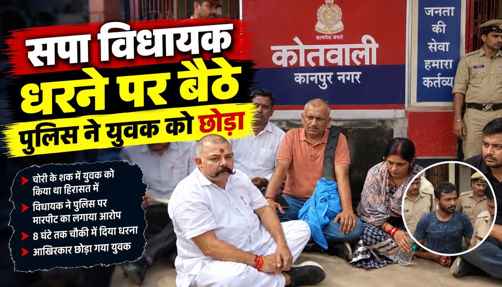 सपा विधायक धरने पर बैठे, पुलिस ने युवक को छोड़ा